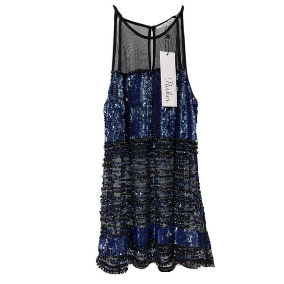 Parker Women's Blue Sequin Sleeveless Tank Top Size XS Mesh top - Picture 1 of 11